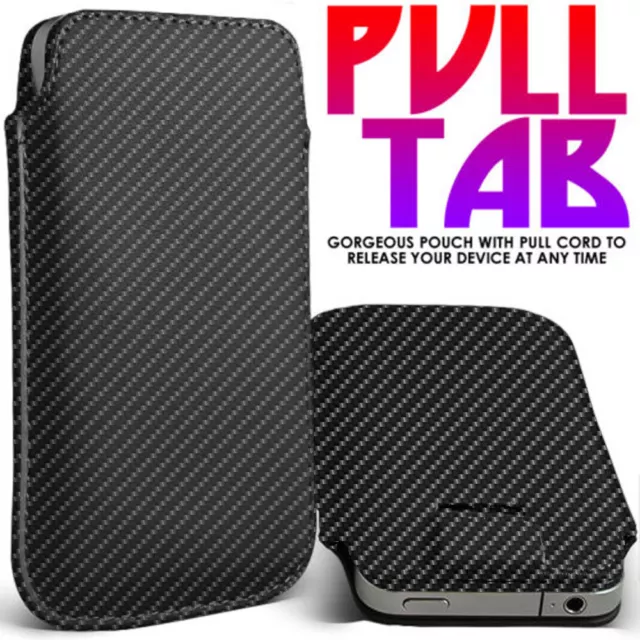 Quality Luxury Leather Pull Tab Flip Pouch Sleeve Phone Case Cover✔CARBON BLACK