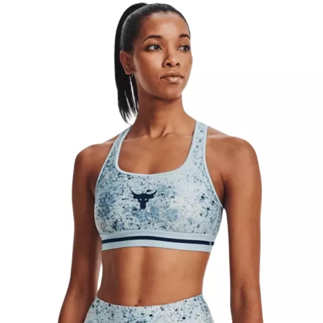 NWT Under Armour x Project Rock Womens Blue Spotted Crossback Sports Bra 1371365