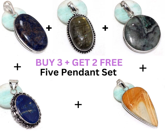 Sodalite,Labradorite,Agate,Lapis Lazuli,Picture 5 Pendant 2.1|1.7|2|1.7|2.5" JW