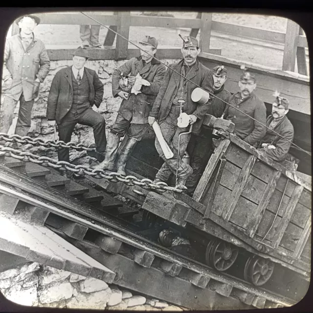 Vtg Magic Lantern Glass Slide Photo Keystone Coal Miners Going Down Hazelton PA