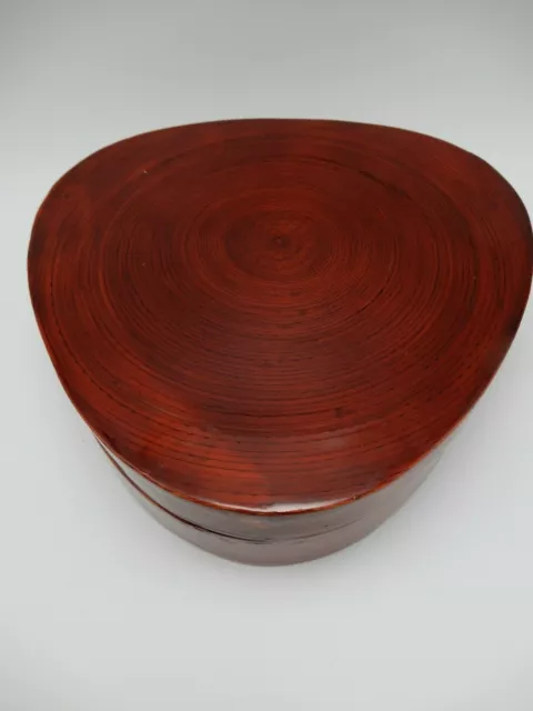 Six Trees Spun Bamboo Red Lacquerware Handmade Triangular Box Vietnam 8.75 Inch