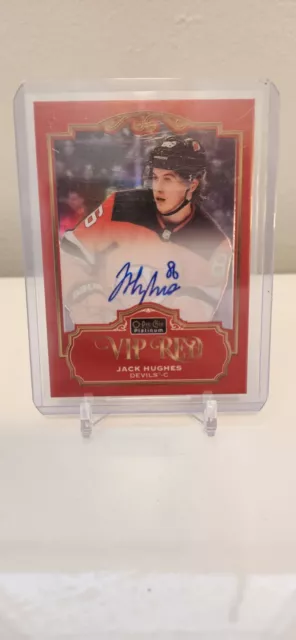 2019-20 Jack Hughes O-Pee-Chee Platinum Pack War VIP RED Rookie Auto /10