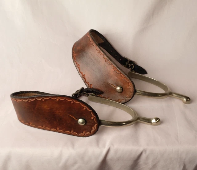 US Military Calvary Spurs stamped U.S. G.A.P. Silver? W Tooled Leather Strap