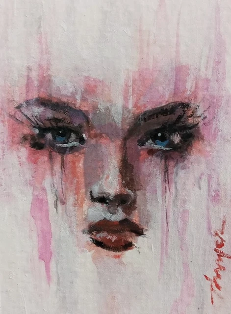 Original Painting Abstract ACEO Ghost Girl Portrait Art Deco OOAK K Thayer