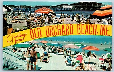 Postcard ME Banner Dual View Greetings From Old Orchard Beach Maine Vintage O15