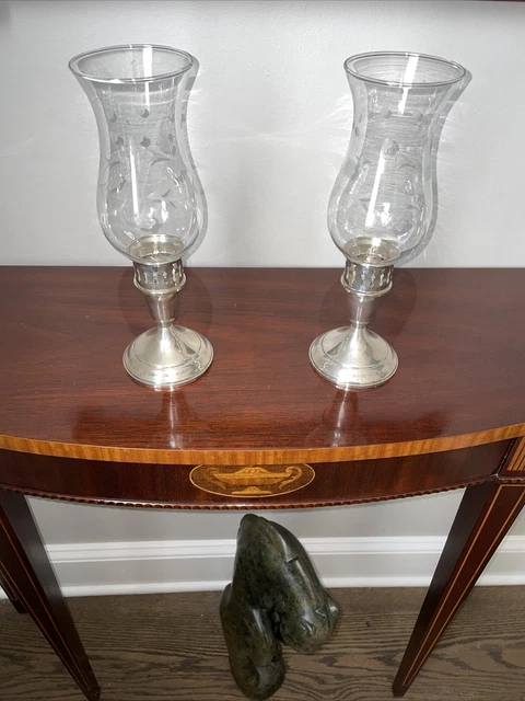 Vintage Towle Sterling Silver 925 Etched Hurricane Candle Holders. Lot of 2