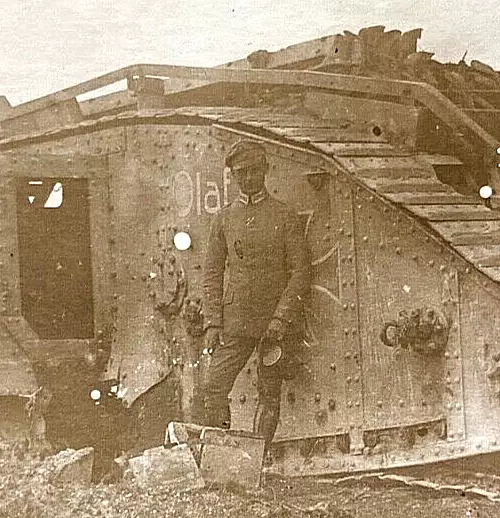 Rare! Ww1 German Mark Iv Male (British Made) Tank Named Olaf Photo Postcard Rppc 2