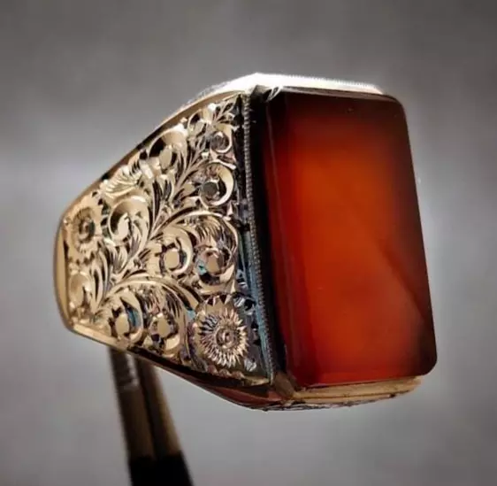 Natural Mens Red Yemen Agate Ring Red Carnelian Ring For Men Silver 925 Handmade