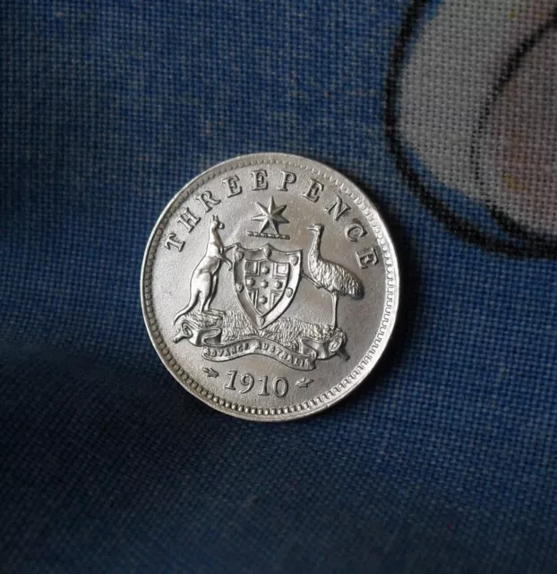 Australia 1910 Threepence UNC Beautiful Silver Coin (2519)