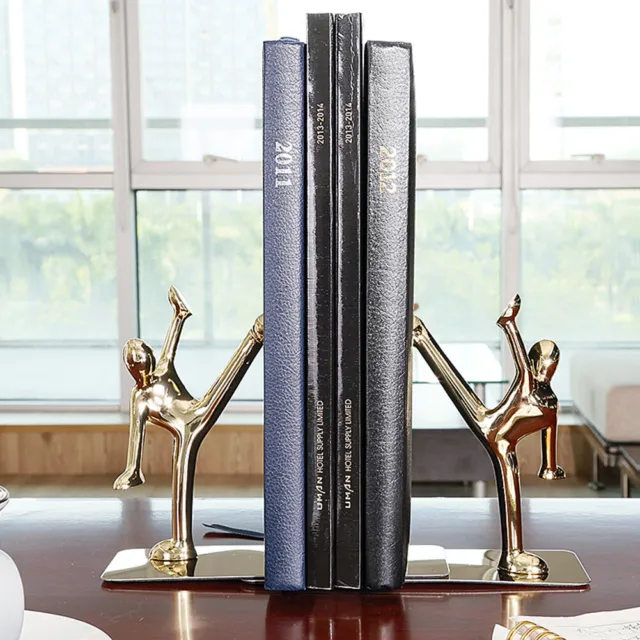 1Pair Stainless Steel Fu Man Shape Book Stand Novelty Book Ends Bookends☜