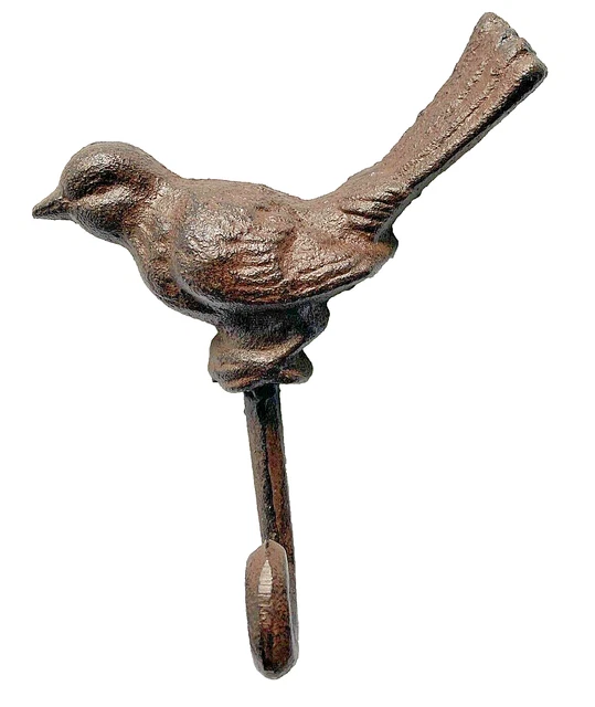 Bird Wall Hook 4.5" Cast Iron Rustic Brown Color