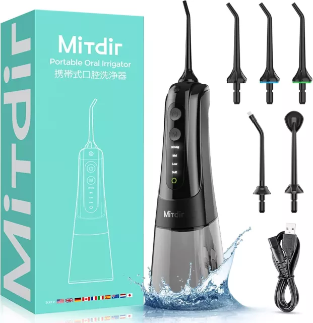 MiTdir Water Dental Flosser Oral Irrigator 5 Jet Tips 4 Modes IPX7 Waterproof 30