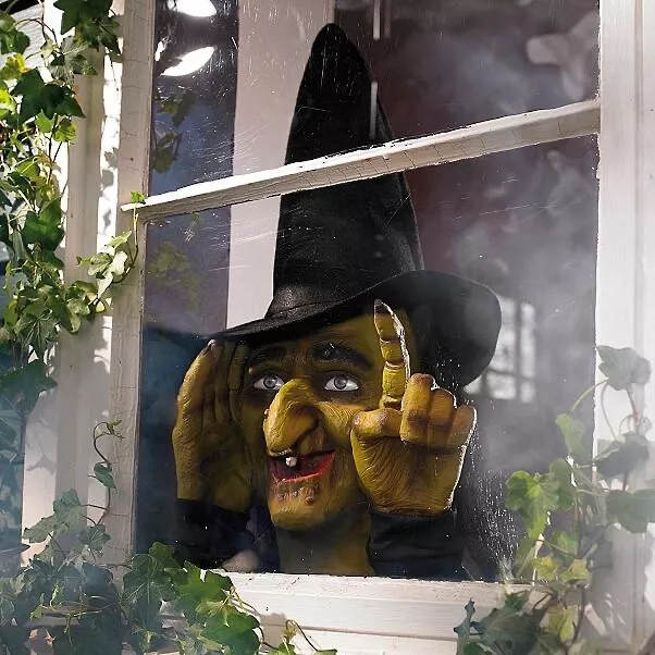Halloween Prop Animated Witch Knocking On Window Tapping Witch Motion Sensor NEW