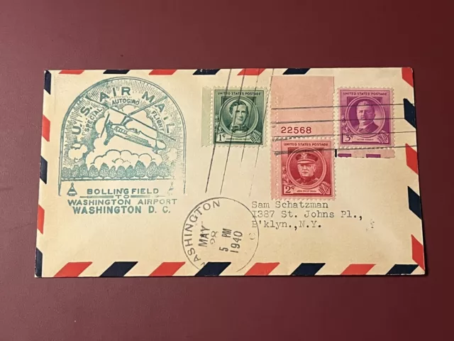 Impresionante cubierta de correo aéreo vintage 1940 Washington DC