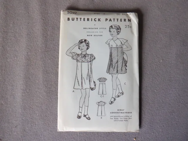 Vintage 1930s Butterick Girls Convertible Frock Vintage Stock UNUSED