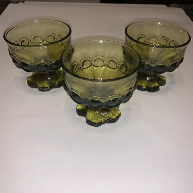 3- Vtg Set~ Tiffin Franciscan Madeira Olive Green Footed Dessert Sherbet Glasses