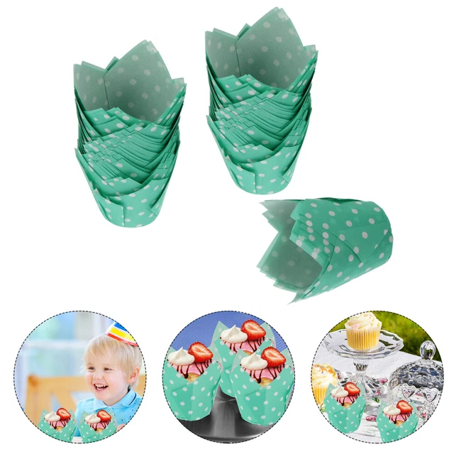 100 piezas Pastel lunares Taza de cartón Papel Fiesta-Cupcake-Liner Verde