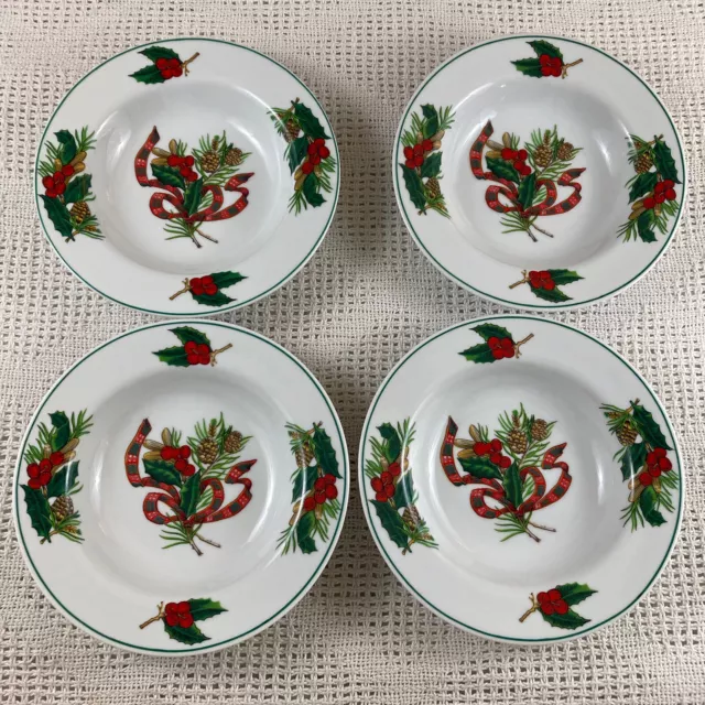 Soup Bowls Set of 4 Vintage Kopin Christmas Heritage Porcelain Shallow 8in Wide