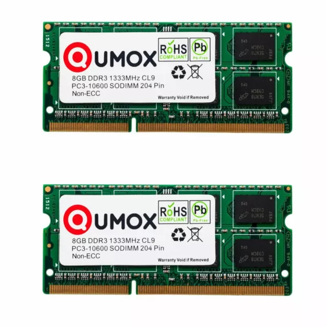 QUMOX 16GB(2x 8GB) DDR3 1333MHz PC3-10600 (204 PIN) SO-DIMM MEMORY