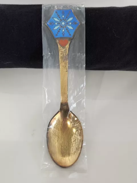 A Michelsen Sterling Silver Enamel Gilt 1976 Christmas Spoon, Snow Crystal