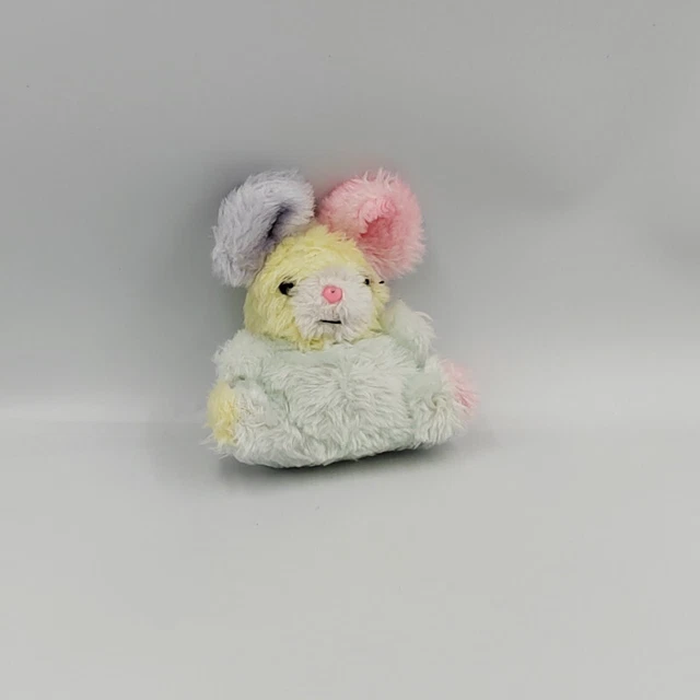 Ancien doudou peluche souris jaune vert bleu rose - 30458