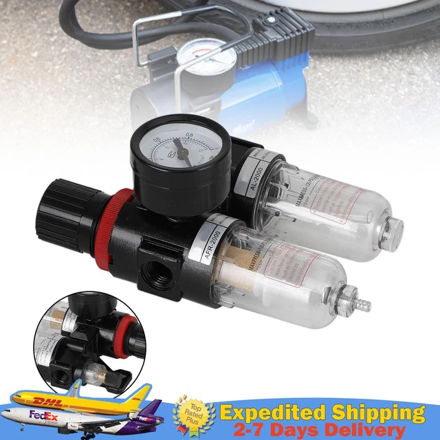 1/4" Air Pressure Regulator Compressor Oil/Water Separator Filter With Gauge S7