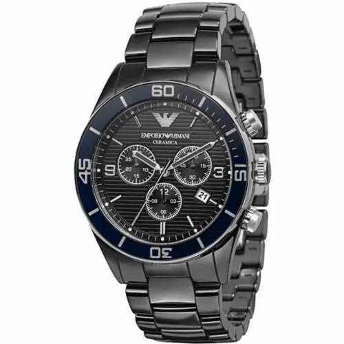 Neuf Emporio Armani AR1429 Bande en Céramique Noire Chronographe Montre Homme