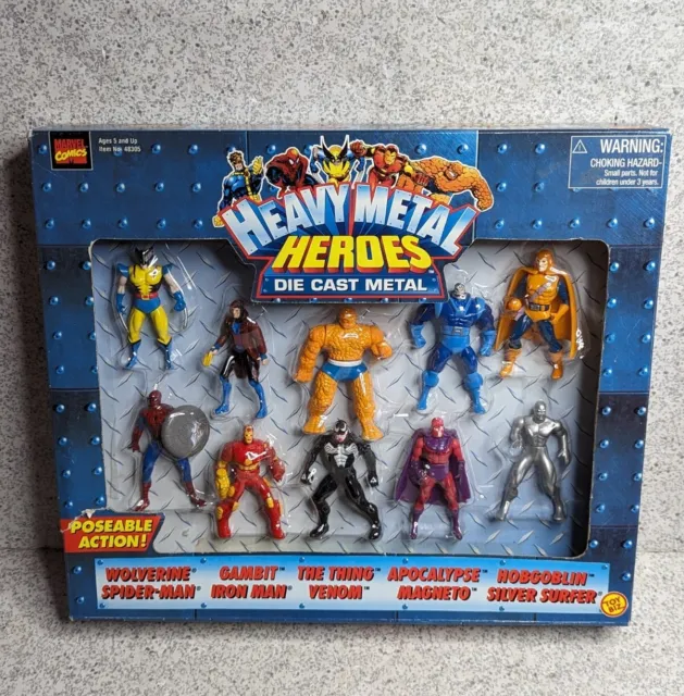 Marvel Heavy Metallic Heroes 10 Die Cast Metal Figures Toy Biz 1998 New Sealed