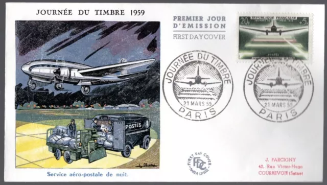 1196 + FDC   ENVELOPPE  1er JOUR    JOURNEE  DU  TIMBRE 1959  LANGRES