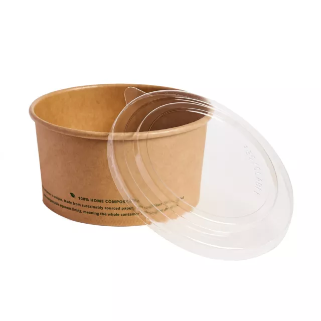 12oz Kraft Paper Soup Bowl Ice Cream Container with RPET Clear Lids 50-600PCS