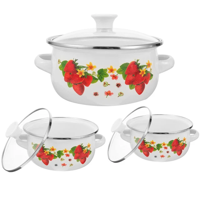 3 piezas de cocina olla pequeña olla apilable de esmalte portátil