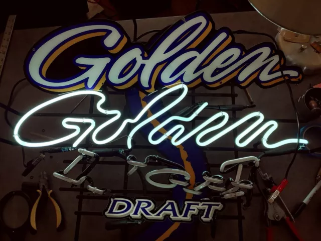Michelob "Golden Grid" Script 2 Pcs.  Neon Beer Sign Part White Tube EXC. COND