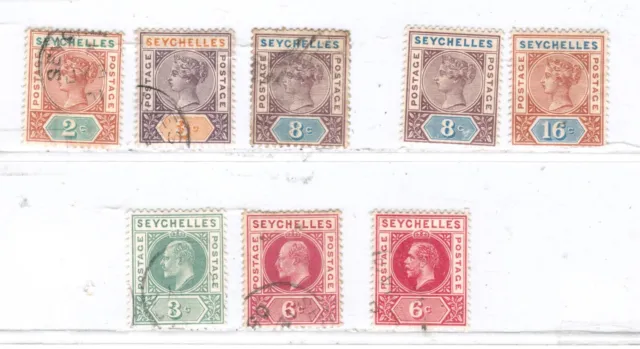 Seychelles, QV & KEVII. SC#2-3,6,12,39-40,65. Used & Mint LH/Hinged. SCV$33.