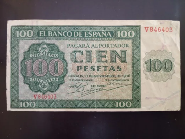 Billete de 100 pesetas 1936 Burgos. Calidad MBC-.