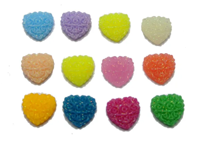 100 Mixed Color Flatback Resin Floral Heart Cabochons 10X10mm DIY Craft