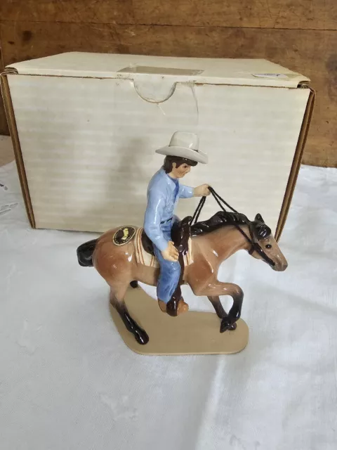 Retired Hagen Renaker Cowboy on Brown/black Cutting Horse NOS Orig Box