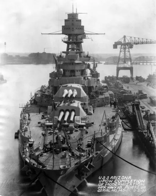 New 8x10 Navy Photo: USS ARIZONA at Norfolk Naval Shipyard in Portsmouth, 1931