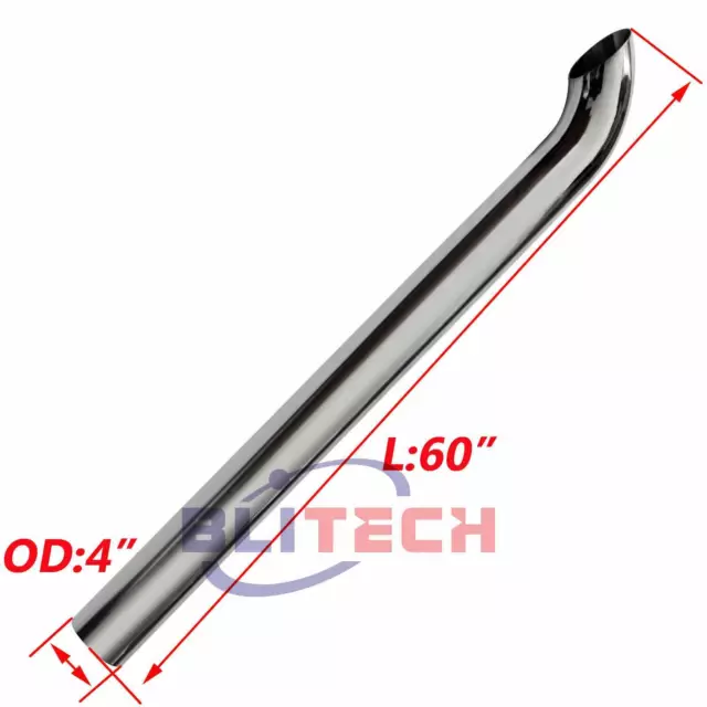 Blitech 4" OD Chrome Curved Exhaust Stack Pipe 60 inch Long