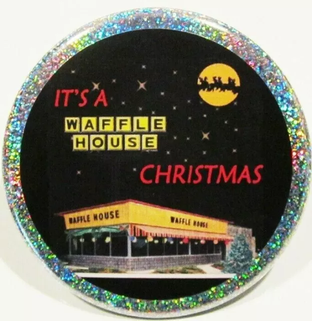 Waffle House PIN BUTTON It's Merry Christmas Fast Food Gift Rare HOLOGRAPHIC