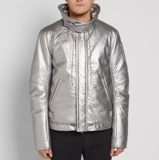 HELMUT LANG Hommes Puffer Astro Moto Solide Argento Taille XS H07RM401