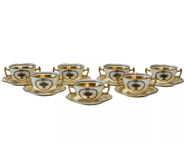 7 Copeland Spode Porcelain Bouillon Cups & Underplates in Chaplet c. 1920