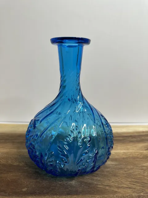 Imperial Glass, Blue Acanthus Leaf Glass Decanter. ****Missing Stopper****