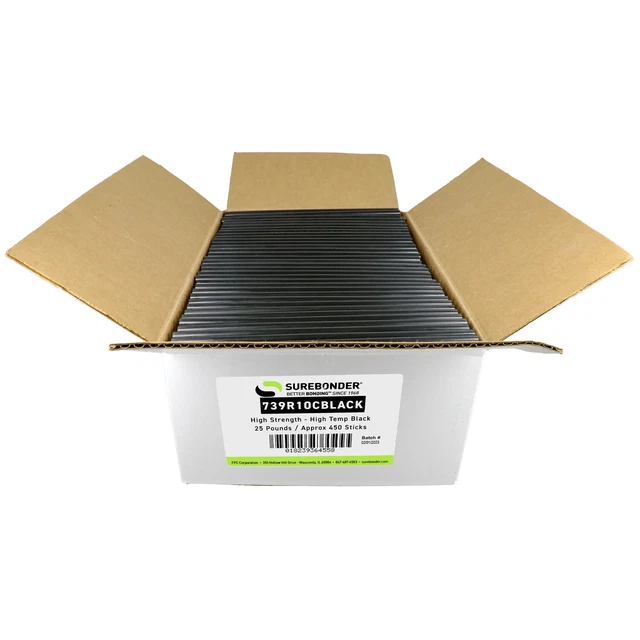 Surebonder 10"  Full Size Black Wood Hot Glue Adhesive Sticks - 25LB