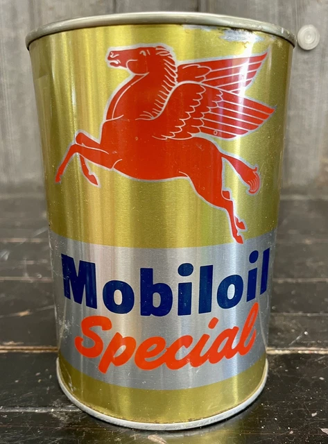 Vintage 1 Stück Mobiloil Spezial Motor Öl Dose Kann Pegasus Werbe Gold Patina
