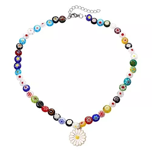 Adramata Collier de Perles Colorées pour Femmes Collier Boho Collier de Margu...