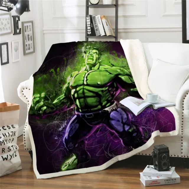 Cartoon Hulk Superhero Warm Soft Blanket Fleece Sofa Bed Chair Faux Fur Throw UK