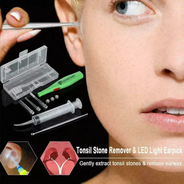 1Set Tonsil Stone Remover Kit LED Light & Box + Irrigation neu Tool Syringe