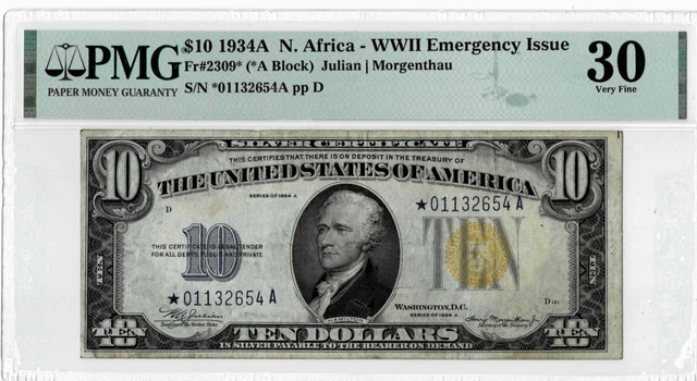 1934A $10 North Africa Silver *STAR* note- fr. 2309* -PMG VF30---comment free!