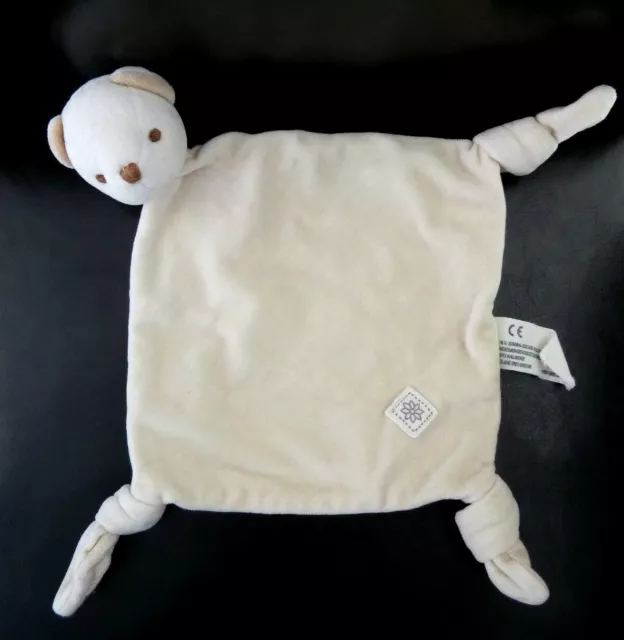 *. Doudou Plat Simba  Ours Blanc Ecru Beige Nez Marron Fleur Neuf*