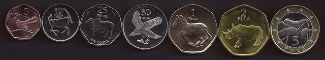 BOTSWANA 5 Thebe-5 Pula 2001-09 7 pc. Coin Set  UNC